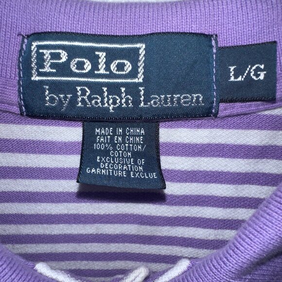 Purple and White Striped Ralph Lauren Men's Polo - Size Large - Picture 3 of 4